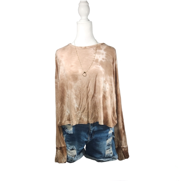 Fashion Nova Long Sleeve Tie Dye Crop Top - Tan / Taupe - Picture 2 of 10